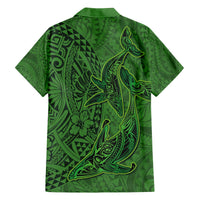 Hawaiian Whales Polynesian Art Motifs Family Matching Off The Shoulder Long Sleeve Dress and Hawaiian Shirt Green Color - Polynesian Pride