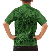 Hawaiian Whales Polynesian Art Motifs Family Matching Off Shoulder Short Dress and Hawaiian Shirt Green Color - Polynesian Pride