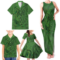 Hawaiian Whales Polynesian Art Motifs Family Matching Tank Maxi Dress and Hawaiian Shirt Green Color - Polynesian Pride