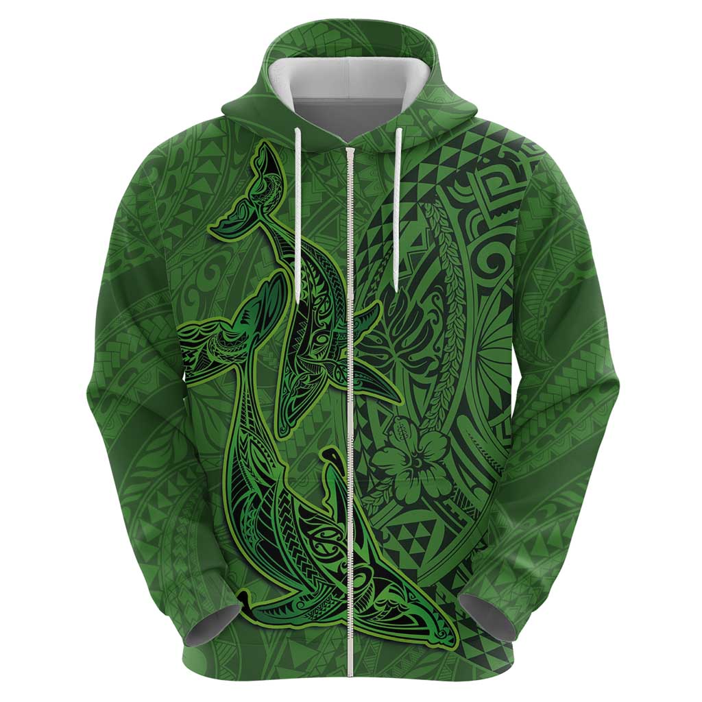 Hawaiian Whales Polynesian Art Motifs Hoodie Green Color - Polynesian Pride