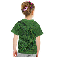 Hawaiian Whales Polynesian Art Motifs Kid T Shirt Green Color - Polynesian Pride