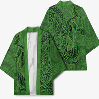 Hawaiian Whales Polynesian Art Motifs Kimono Green Color - Polynesian Pride