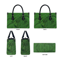 Hawaiian Whales Polynesian Art Motifs Leather Bag Green Color - Polynesian Pride