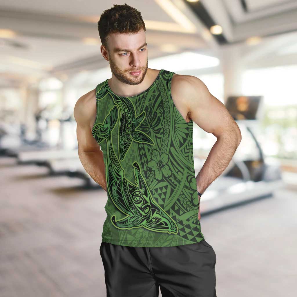 Hawaiian Whales Polynesian Art Motifs Men Tank Top Green Color - Polynesian Pride