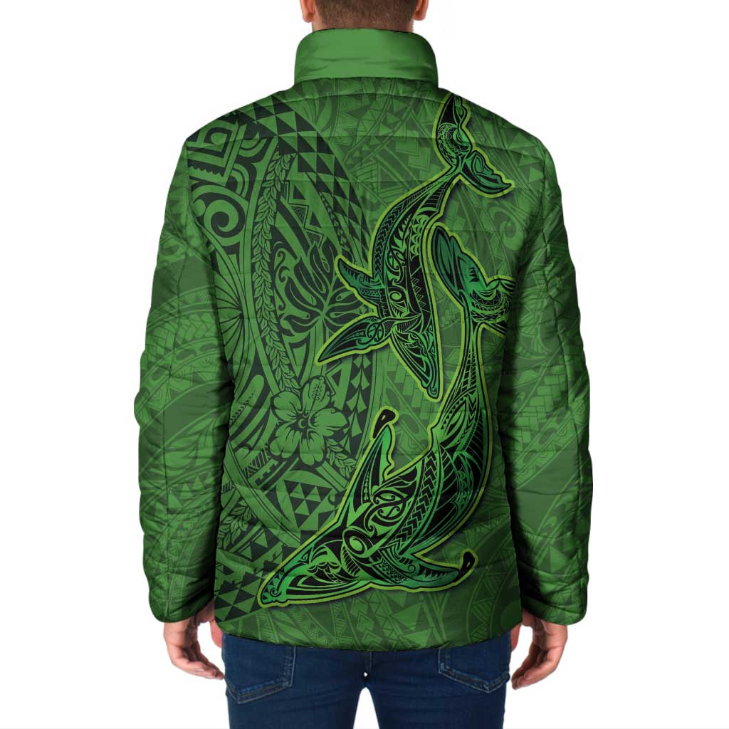 Hawaiian Whales Polynesian Art Motifs Padded Jacket Green Color LT03 - Polynesian Pride