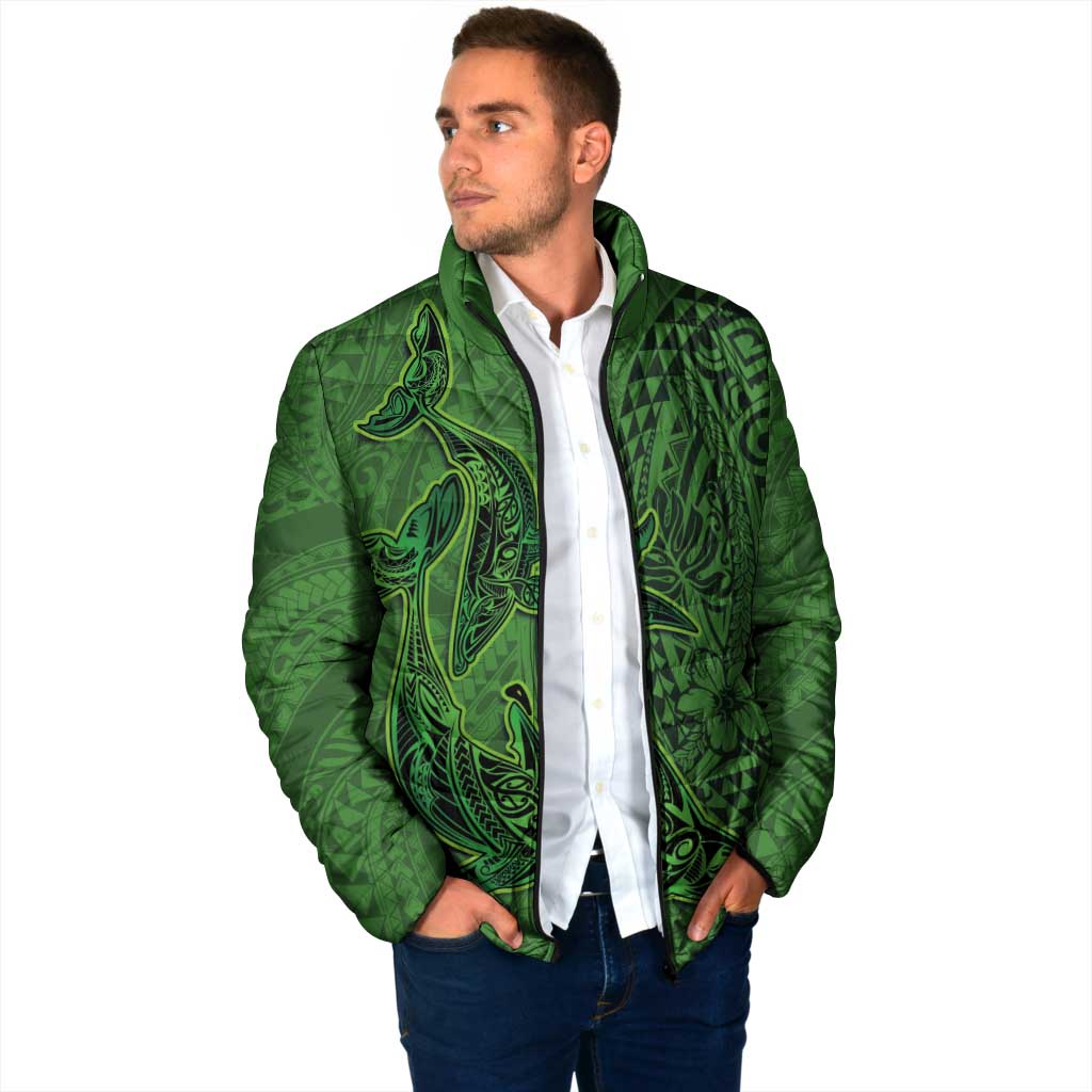 Hawaiian Whales Polynesian Art Motifs Padded Jacket Green Color LT03 - Polynesian Pride