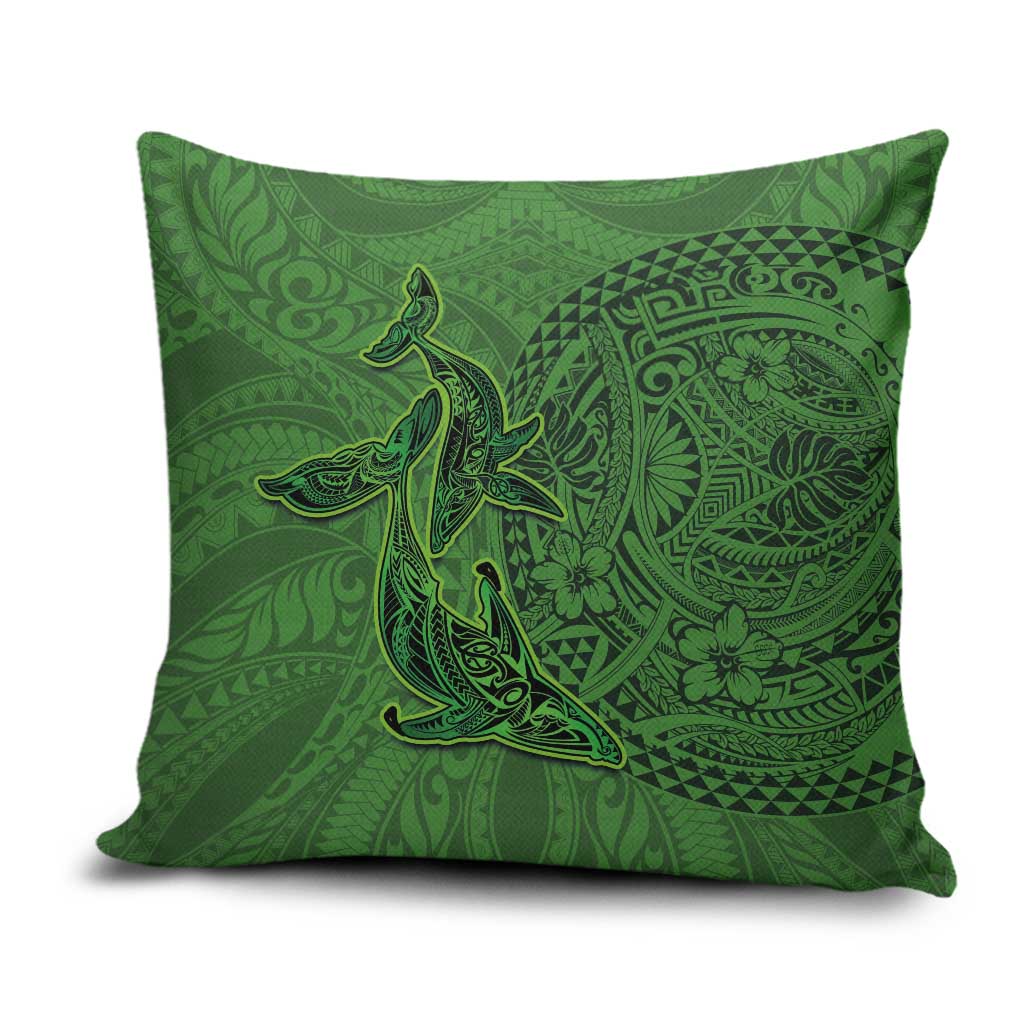 Hawaiian Whales Polynesian Art Motifs Pillow Cover Green Color - Polynesian Pride