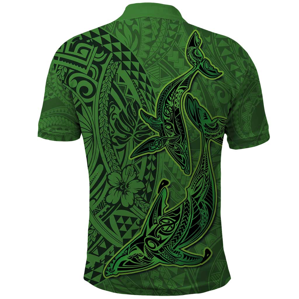 Hawaiian Whales Polynesian Art Motifs Polo Shirt Green Color - Polynesian Pride