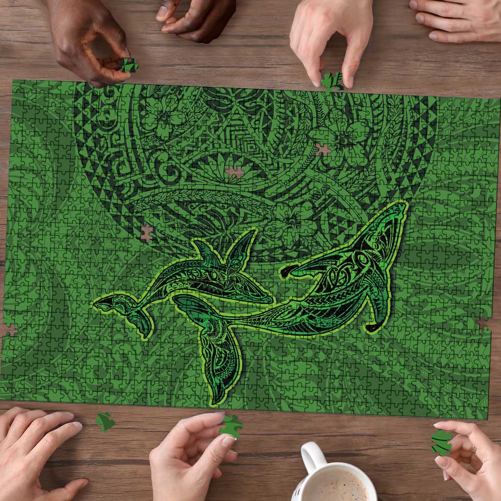 Hawaiian Whales Polynesian Art Motifs Puzzle Green Color LT03 - Polynesian Pride