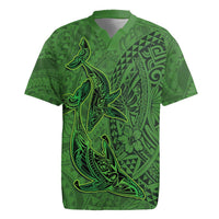 Hawaiian Whales Polynesian Art Motifs Rugby Jersey Green Color - Polynesian Pride