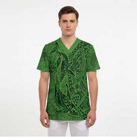 Hawaiian Whales Polynesian Art Motifs Scrub Top Green Color - Polynesian Pride