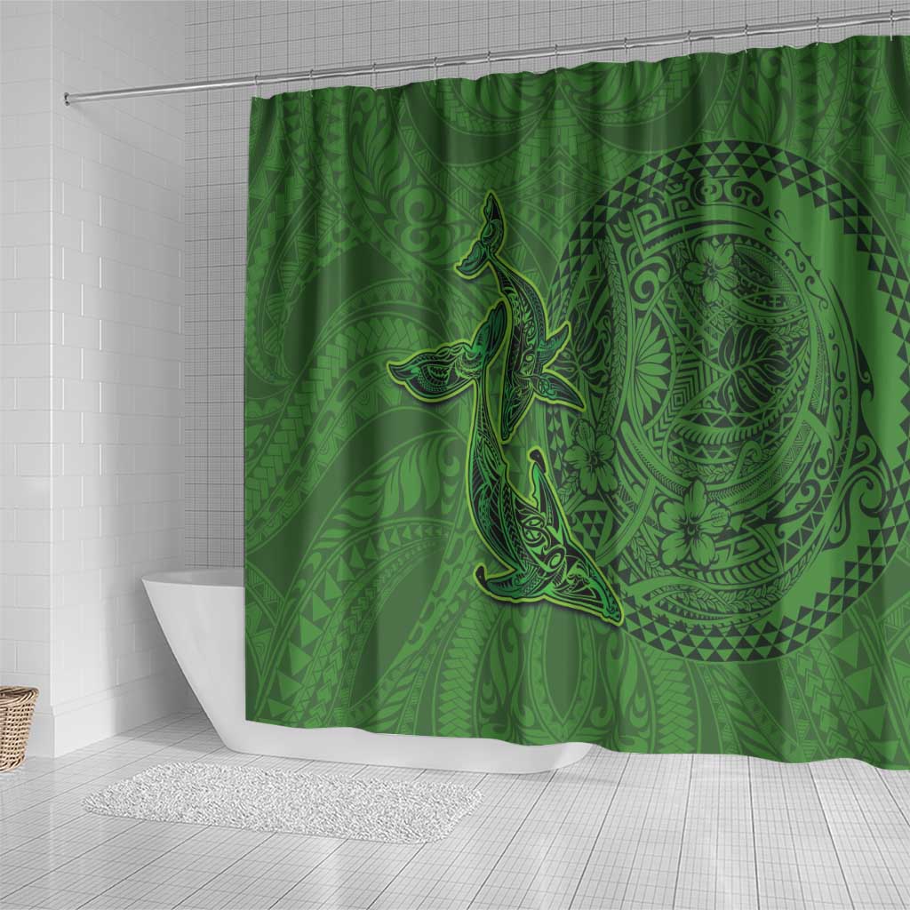 Hawaiian Whales Polynesian Art Motifs Shower Curtain Green Color - Polynesian Pride