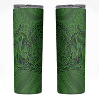 Hawaiian Whales Polynesian Art Motifs Skinny Tumbler Green Color - Polynesian Pride