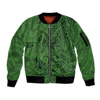 Hawaiian Whales Polynesian Art Motifs Sleeve Zip Bomber Jacket Green Color - Polynesian Pride