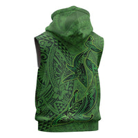 Hawaiian Whales Polynesian Art Motifs Sleeveless Hoodie Green Color LT03 - Polynesian Pride