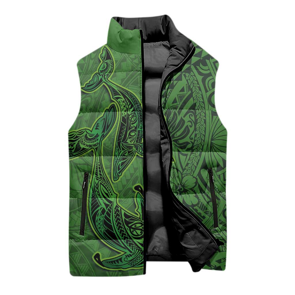 Hawaiian Whales Polynesian Art Motifs Sleeveless Puffer Jacket Green Color LT03 - Polynesian Pride