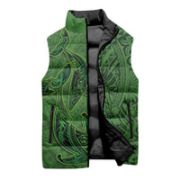 Hawaiian Whales Polynesian Art Motifs Sleeveless Puffer Jacket Green Color LT03 - Polynesian Pride