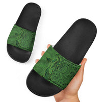 Hawaiian Whales Polynesian Art Motifs Slide Sandals Green Color - Polynesian Pride