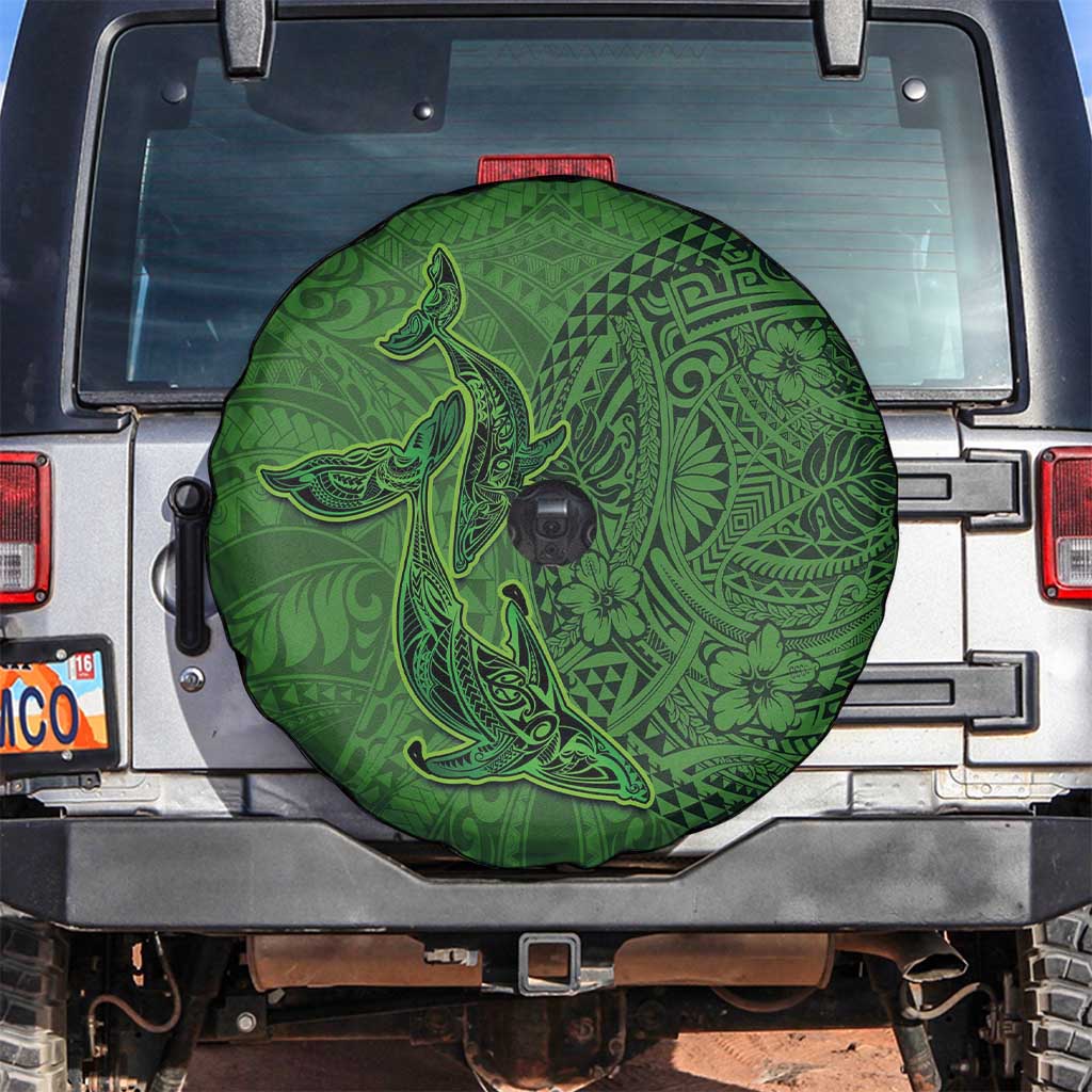 Hawaiian Whales Polynesian Art Motifs Spare Tire Cover Green Color - Polynesian Pride