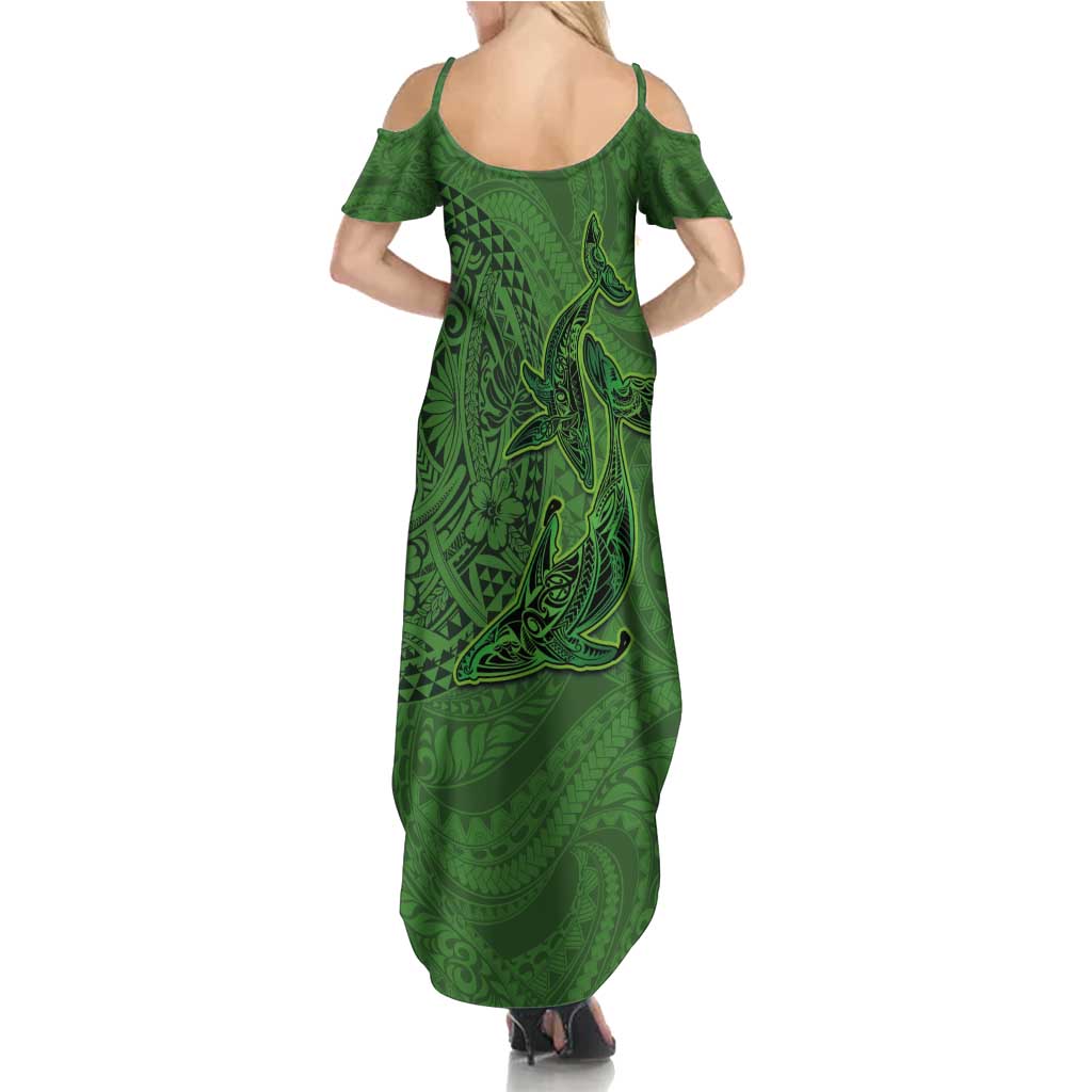 Hawaiian Whales Polynesian Art Motifs Summer Maxi Dress Green Color - Polynesian Pride