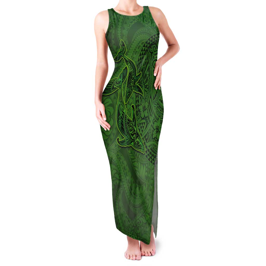 Hawaiian Whales Polynesian Art Motifs Tank Maxi Dress Green Color - Polynesian Pride