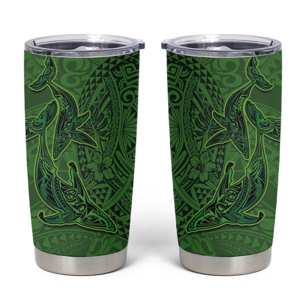 Hawaiian Whales Polynesian Art Motifs Tumbler Cup Green Color - Polynesian Pride