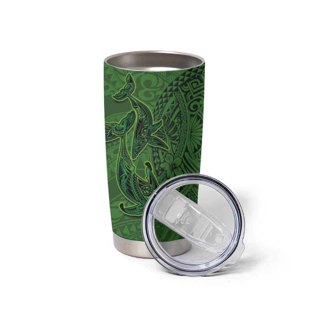Hawaiian Whales Polynesian Art Motifs Tumbler Cup Green Color - Polynesian Pride
