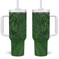 Hawaiian Whales Polynesian Art Motifs Tumbler With Handle Green Color - Polynesian Pride