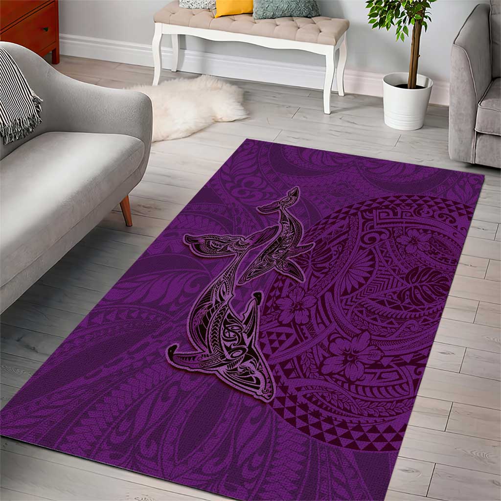 Hawaiian Whales Polynesian Art Motifs Area Rug Purple Color - Polynesian Pride
