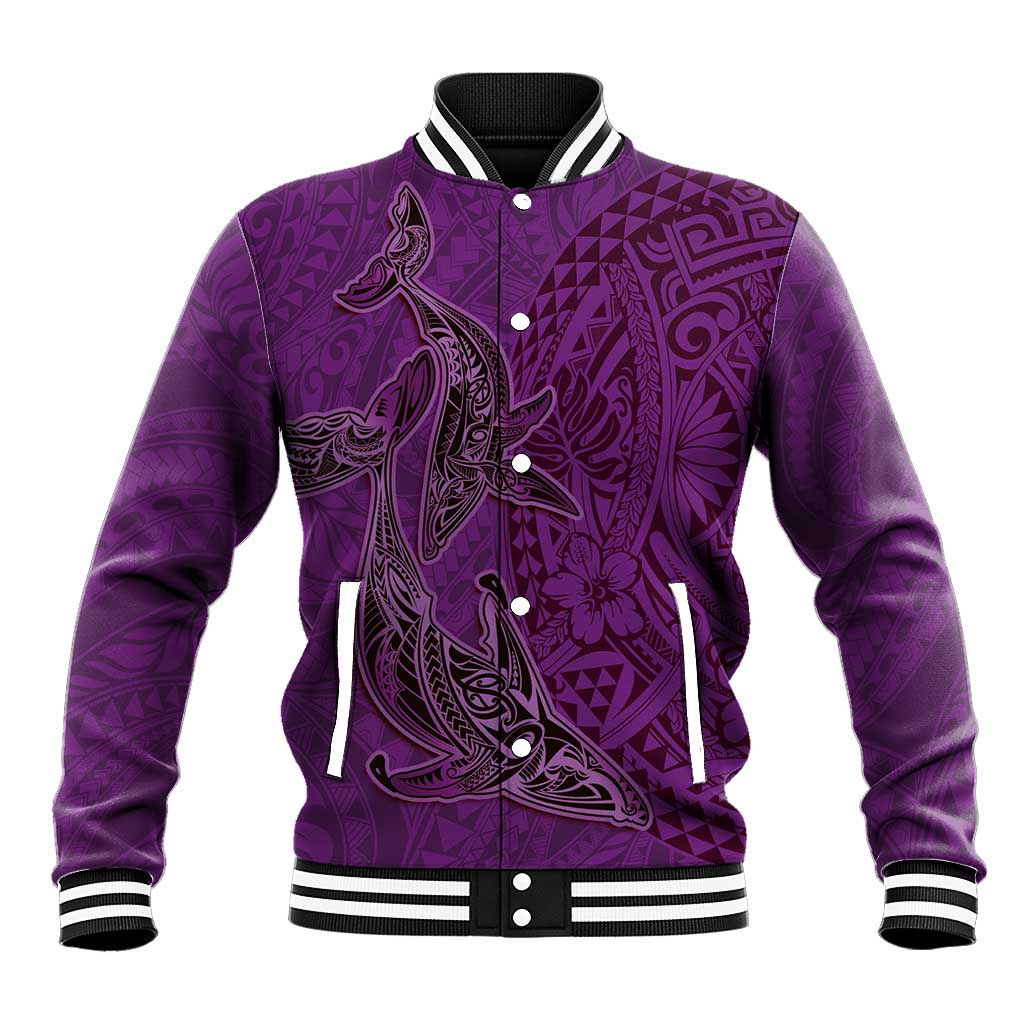 Hawaiian Whales Polynesian Art Motifs Baseball Jacket Purple Color LT03 Unisex Purple - Polynesian Pride