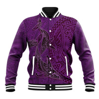 Hawaiian Whales Polynesian Art Motifs Baseball Jacket Purple Color LT03 Unisex Purple - Polynesian Pride