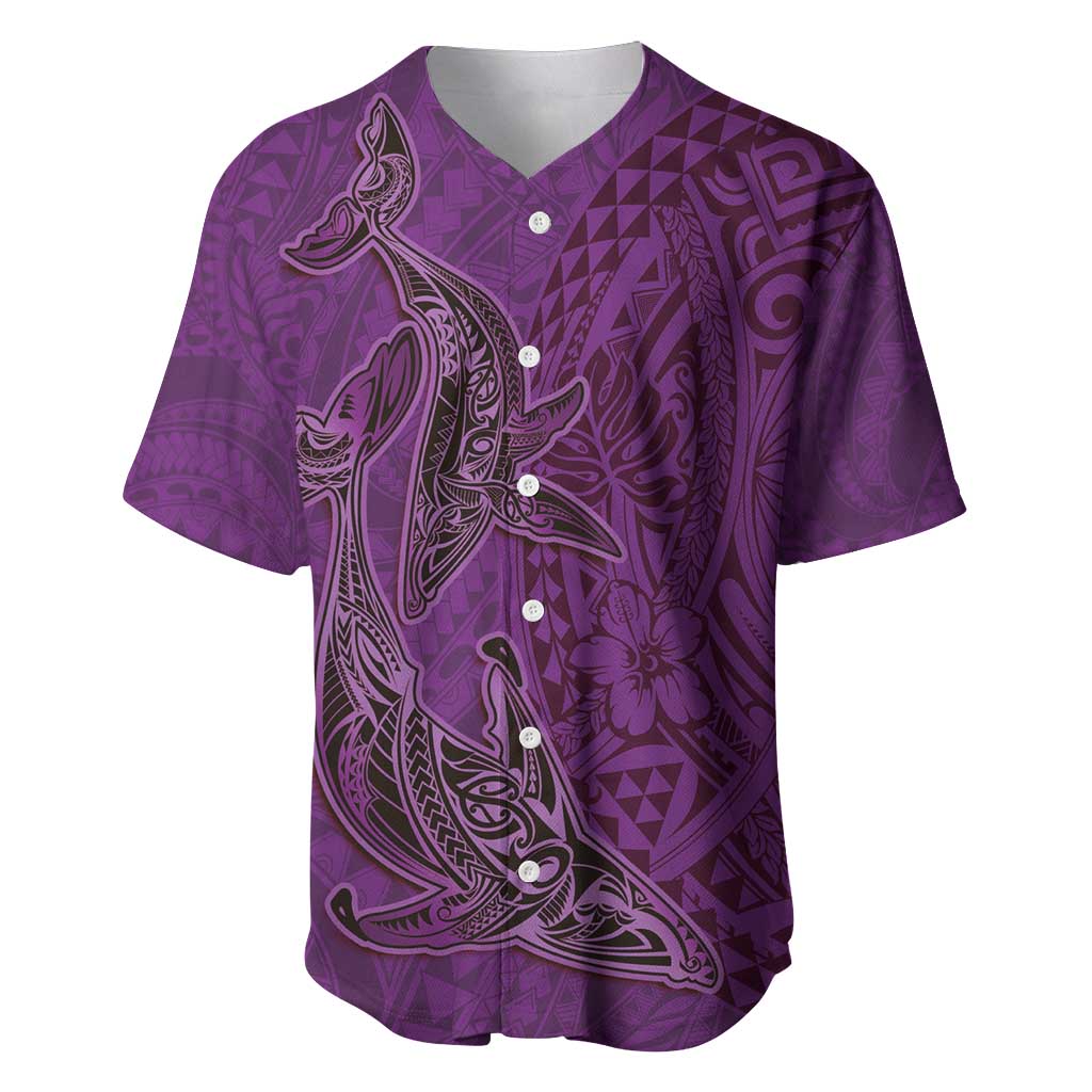 Hawaiian Whales Polynesian Art Motifs Baseball Jersey Purple Color - Polynesian Pride