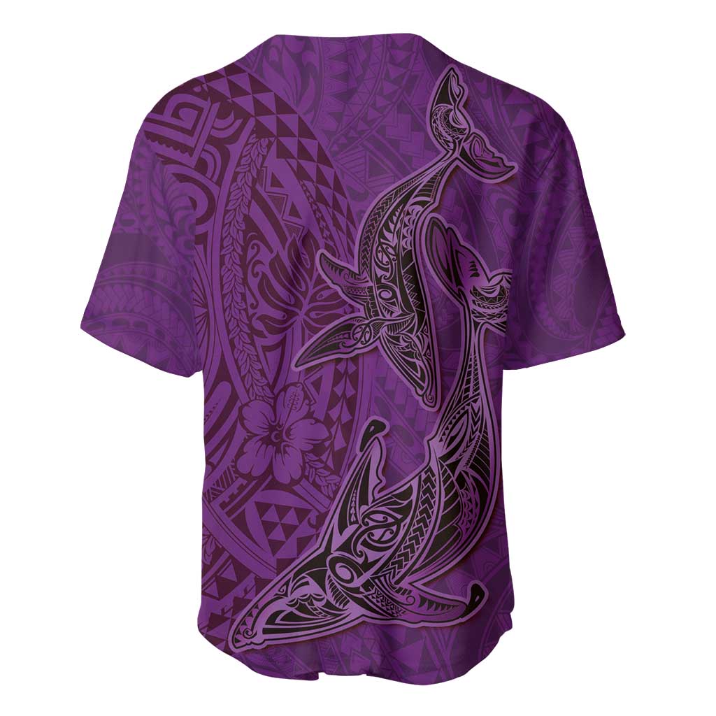 Hawaiian Whales Polynesian Art Motifs Baseball Jersey Purple Color - Polynesian Pride