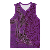 Hawaiian Whales Polynesian Art Motifs Basketball Jersey Purple Color LT03 Unisex Purple - Polynesian Pride