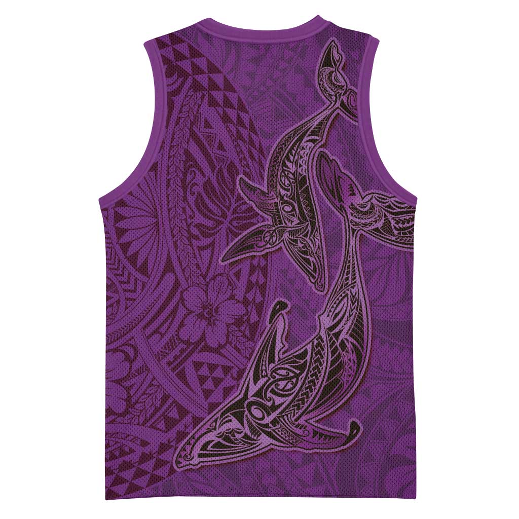 Hawaiian Whales Polynesian Art Motifs Basketball Jersey Purple Color LT03 - Polynesian Pride
