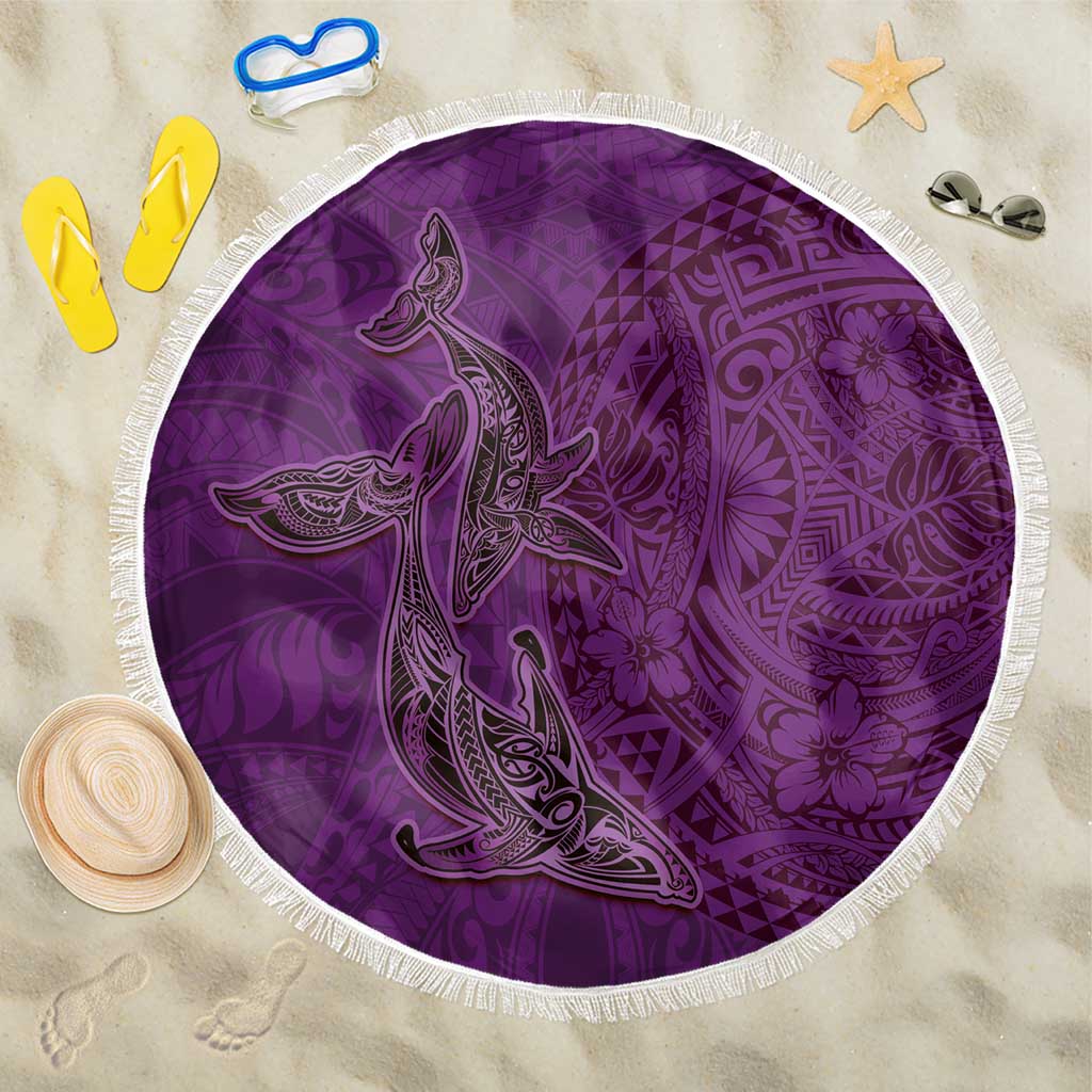 Hawaiian Whales Polynesian Art Motifs Beach Blanket Purple Color LT03 One Size 150cm Purple - Polynesian Pride