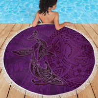 Hawaiian Whales Polynesian Art Motifs Beach Blanket Purple Color LT03 - Polynesian Pride