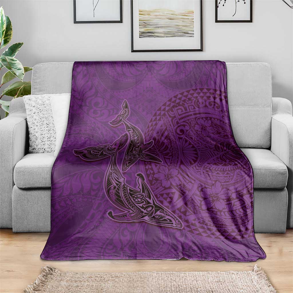 Hawaiian Whales Polynesian Art Motifs Blanket Purple Color - Polynesian Pride