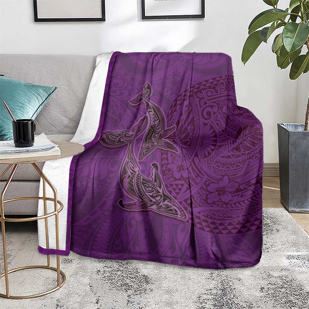 Hawaiian Whales Polynesian Art Motifs Blanket Purple Color - Polynesian Pride
