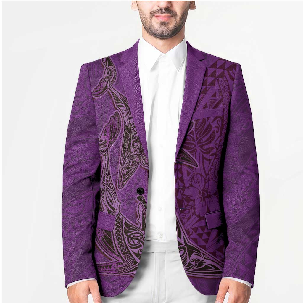 Hawaiian Whales Polynesian Art Motifs Blazer Purple Color LT03 - Polynesian Pride