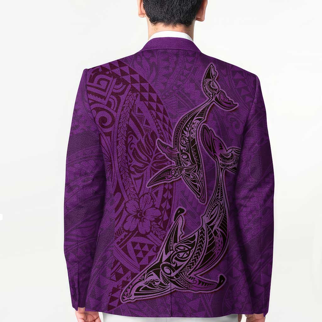 Hawaiian Whales Polynesian Art Motifs Blazer Purple Color LT03 - Polynesian Pride