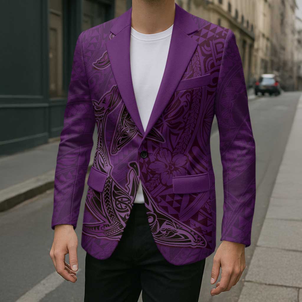 Hawaiian Whales Polynesian Art Motifs Blazer Purple Color LT03 - Polynesian Pride