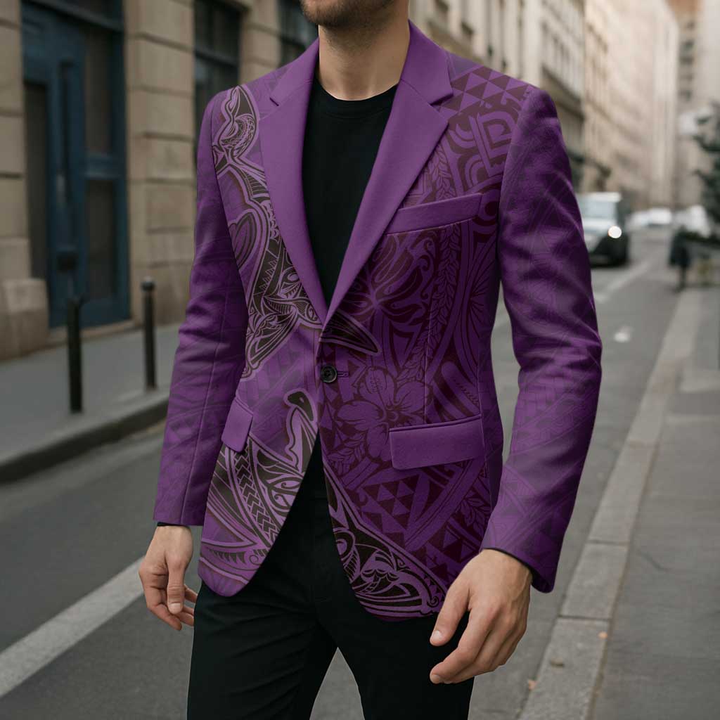 Hawaiian Whales Polynesian Art Motifs Blazer Purple Color LT03 - Polynesian Pride