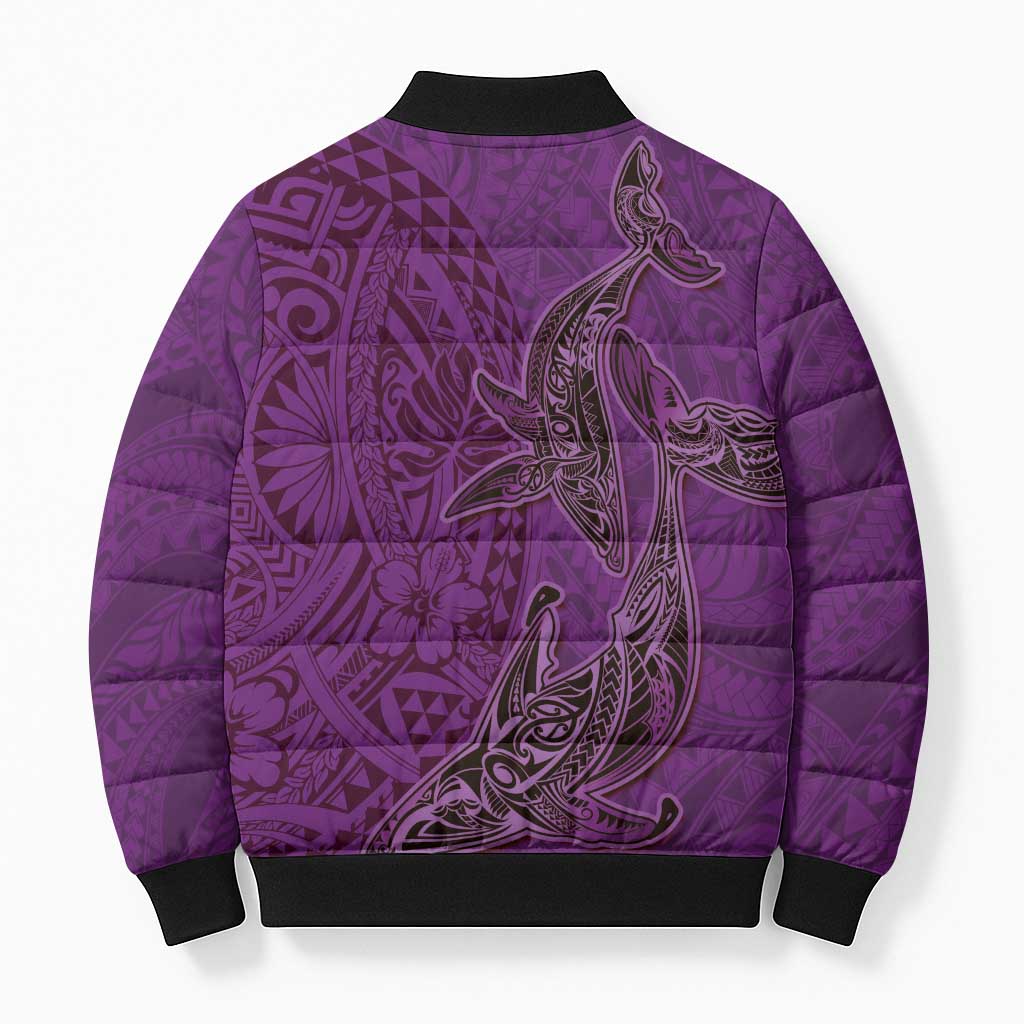 Hawaiian Whales Polynesian Art Motifs Bomber Puffer Jacket Purple Color LT03 - Polynesian Pride