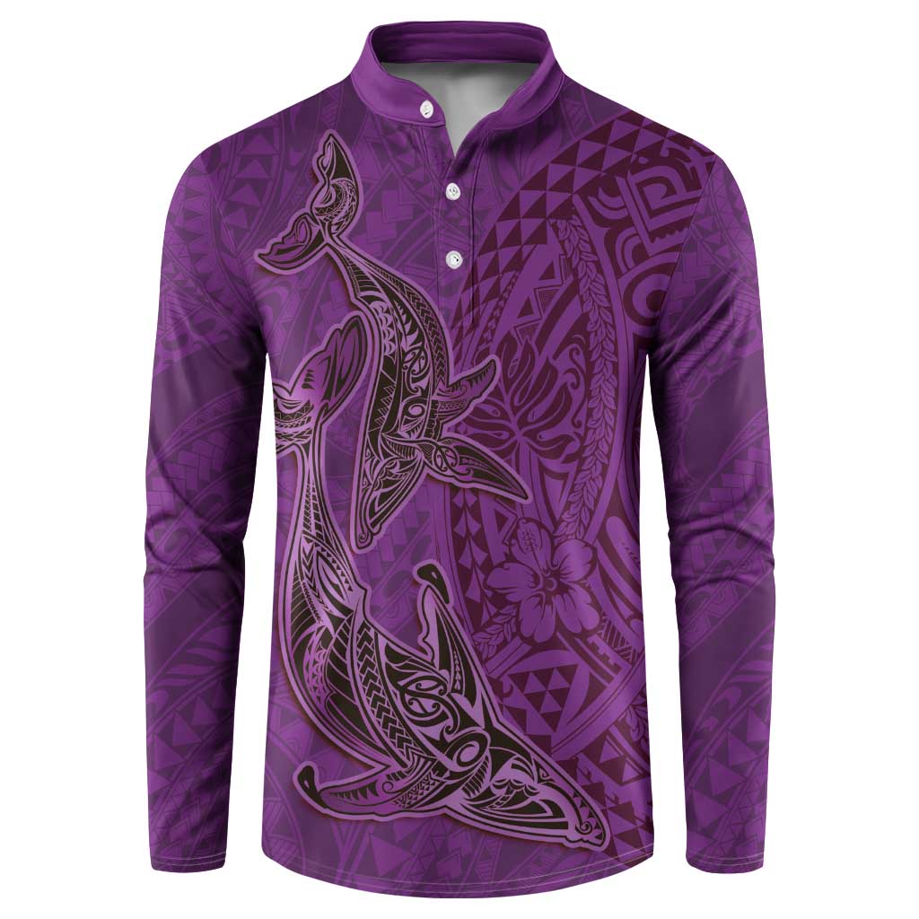 Hawaiian Whales Polynesian Art Motifs Button Sweatshirt Purple Color LT03 Purple - Polynesian Pride