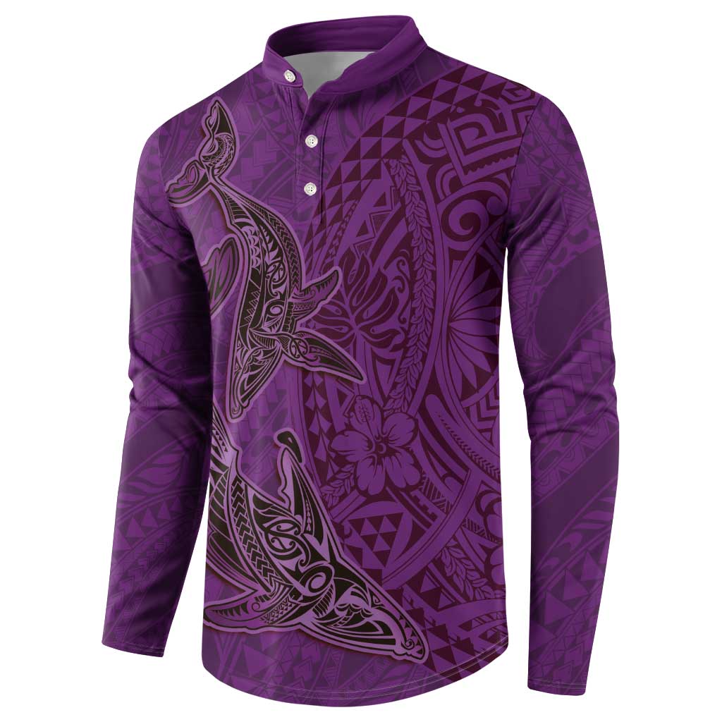 Hawaiian Whales Polynesian Art Motifs Button Sweatshirt Purple Color LT03 - Polynesian Pride