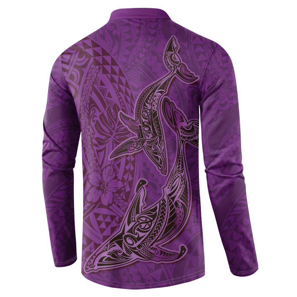Hawaiian Whales Polynesian Art Motifs Button Sweatshirt Purple Color LT03 - Polynesian Pride