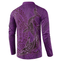 Hawaiian Whales Polynesian Art Motifs Button Sweatshirt Purple Color LT03 - Polynesian Pride