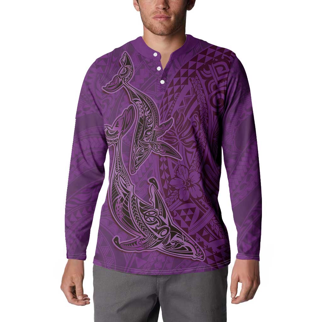 Hawaiian Whales Polynesian Art Motifs Button Sweatshirt Purple Color LT03 - Polynesian Pride