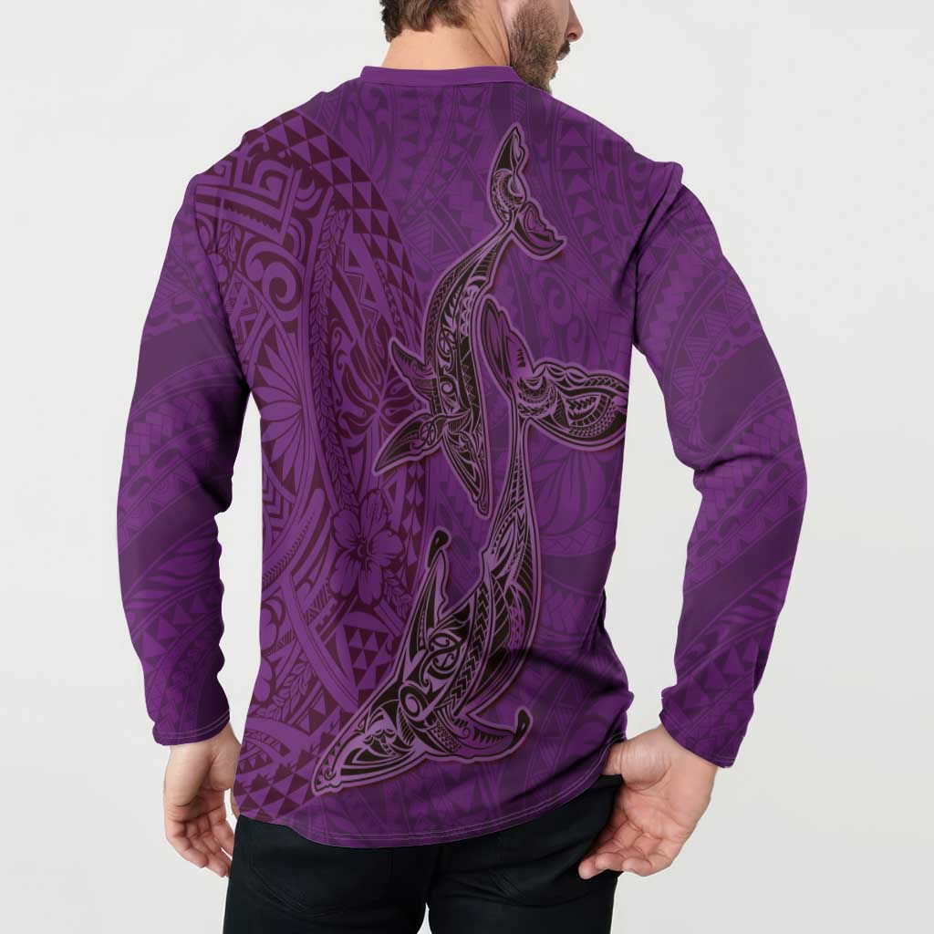 Hawaiian Whales Polynesian Art Motifs Button Sweatshirt Purple Color LT03 - Polynesian Pride